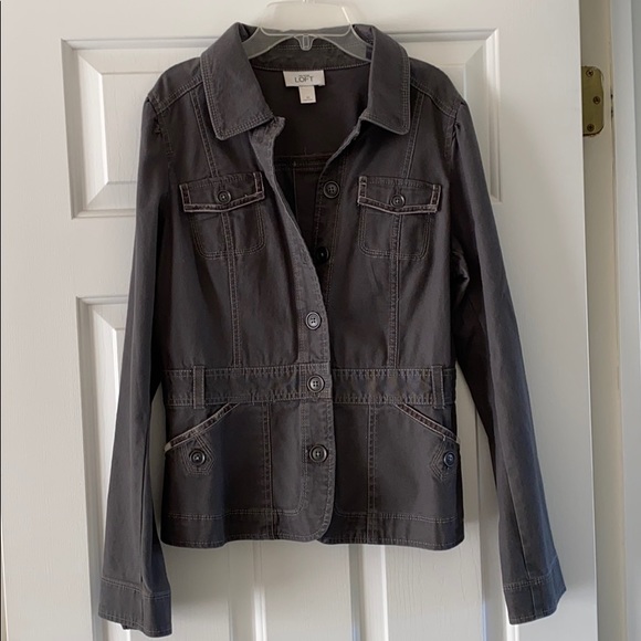 LOFT Jackets & Blazers - Loft dark grey denim blazer w/velvet trim size 10